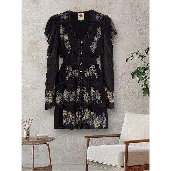 Farm Rio Women's Floral-Embroidered Long-Sleeve Minidress Black Small New $248 Dresses Farm Rio Women's Floral-Embroidered Long-Sleeve Minidress Black Small New $248 Dresses